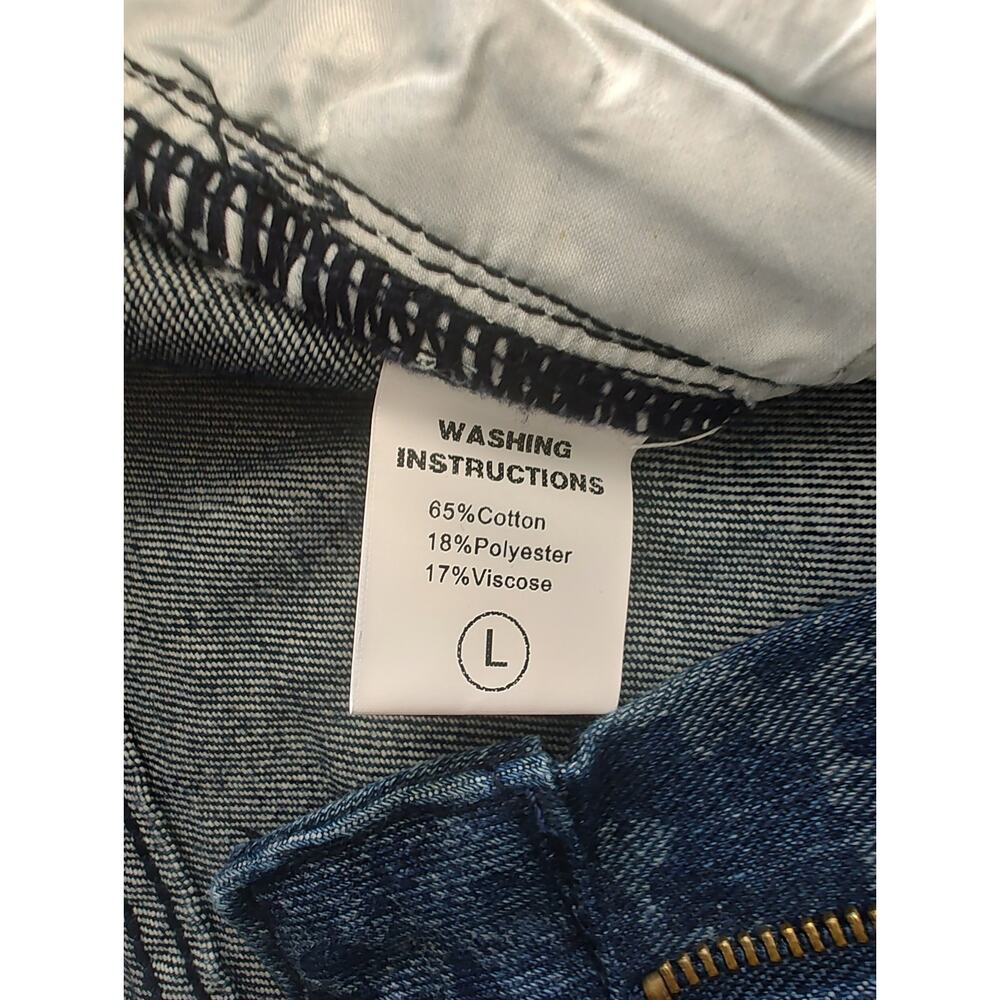 Leopard Print Patterned Blue Denim Y2K Bold High-Waisted Wide Leg Jeans L - Picture 7 of 11